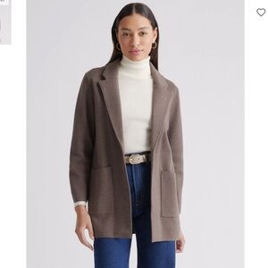 Quince 100% Organic Cotton Knit Sweater Blazer Heather Brown, Small